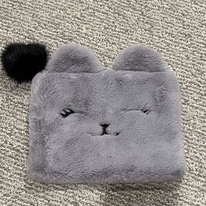 Gray Plush Cat Face Pouch